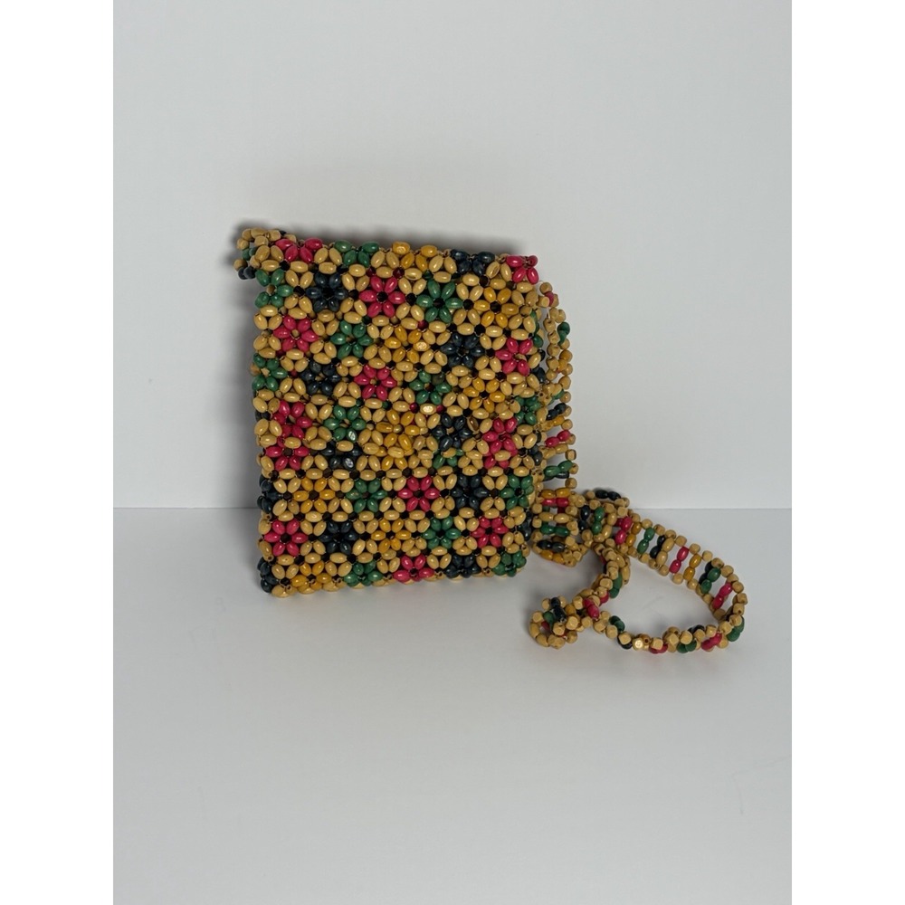 Beautiful Wood Bead  Flower Purse